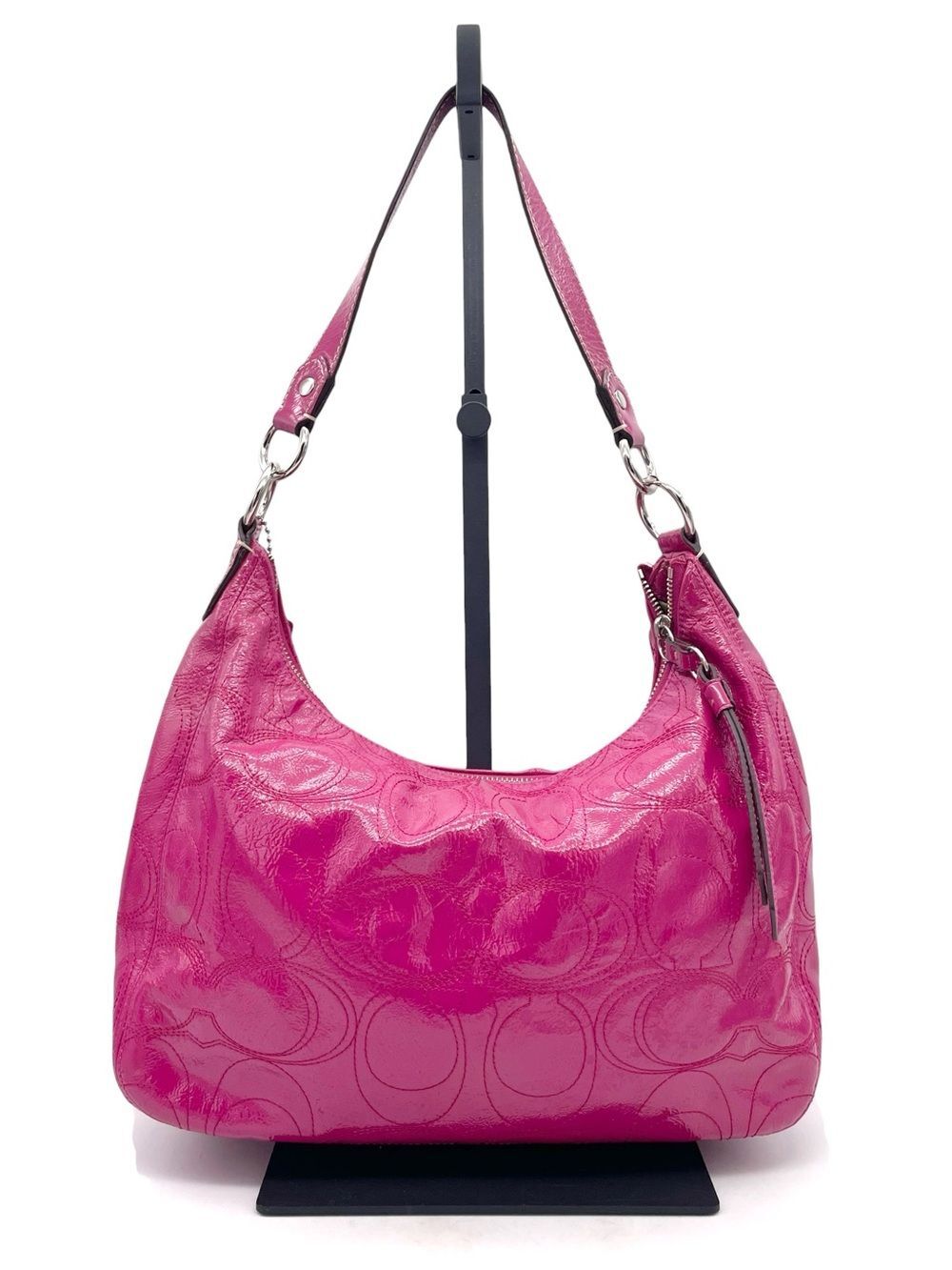 Coach F19282 1941 C Stitch Patent Leather Hobo Shoulder Bag Magenta Pink Purse - Picture 7 of 15